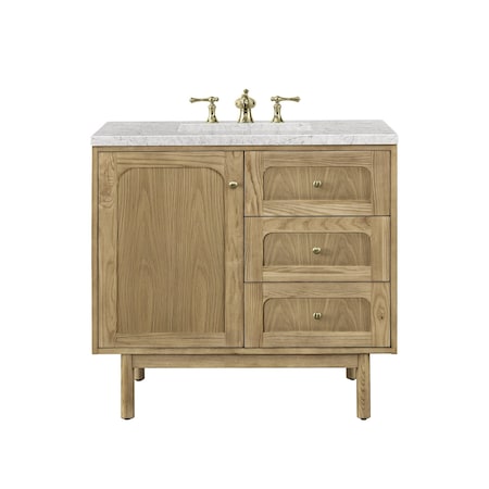 James Martin Vanities Laurent 36in Single Vanity, Light Natural Oak w/ 3 CM Eternal Jasmine Pearl Top 545-V36-LNO-3EJP